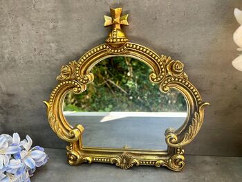 30cm Distressed Gold Baroque Crown Wall Mirror, 3 of 6
