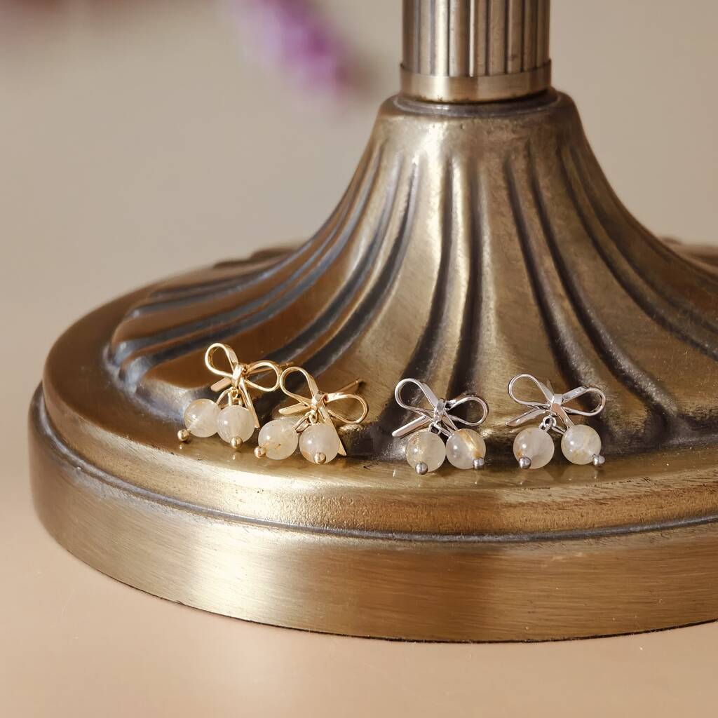 Bow Double Gold Rutilated Quartz Earrings, 1 of 10