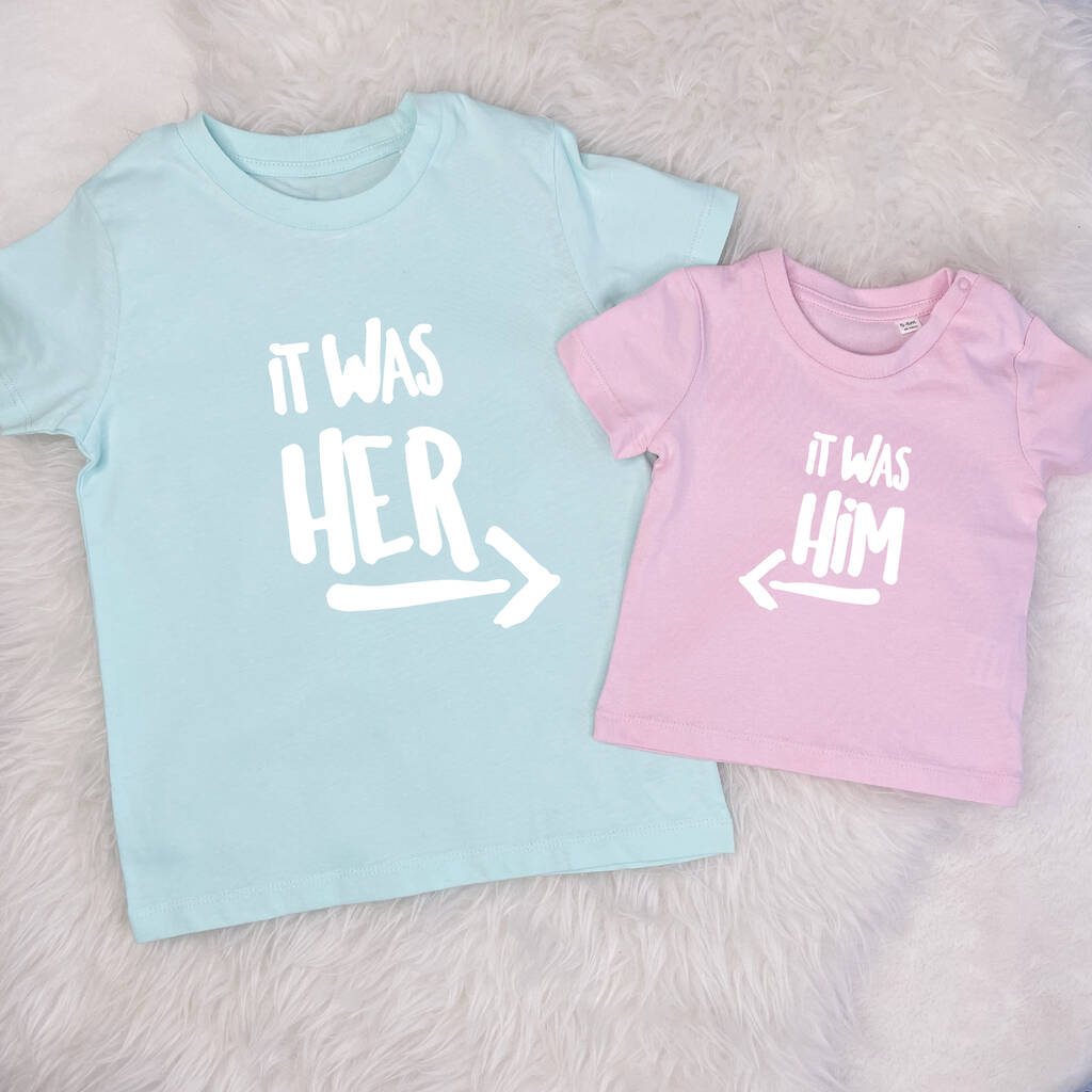 It Was Him! / It Was Her! Sibling Rivalry T Shirt Set, 1 of 8