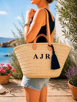 Large Personalised Straw Shopping Or Beach Bag Basket, 2 of 11