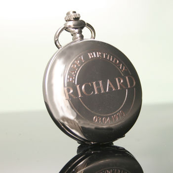 Engraved Pocket Watch Birthday Gift Circular Design, 2 of 8