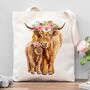 Luxury Floral Highland Cows Tote Bag, thumbnail 1 of 2