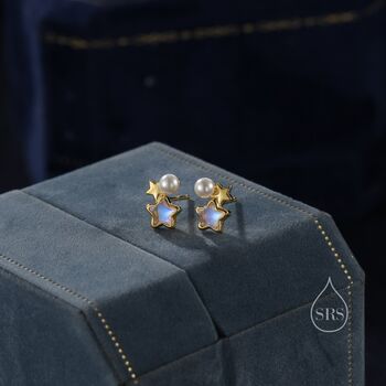 Tiny Moonstone Star And Pearl Stud Earrings, 6 of 10