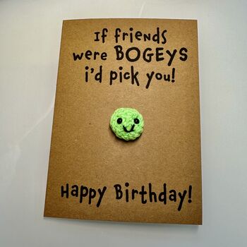 Personalised Funny Bogey Crochet Birthday Card Handmade, 7 of 12