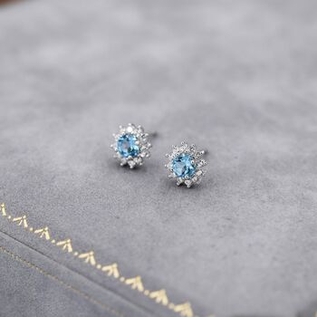 Natural Swiss Blue Topaz Crystal Stud Earrings, 5 of 11