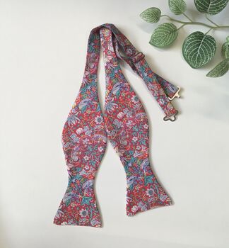 Self Tie Bow Tie In Red Liberty Of London Print, 4 of 7