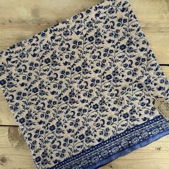 Handmade Fair Trade Paisley Blue And Oatmeal Blanket, 4 of 5