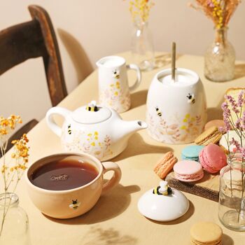 Dusky Pink Floral Bee Ceramic Teapot And Cup Set, 10 of 12
