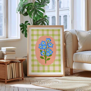 Floral Gingham Art Print Green, 2 of 5