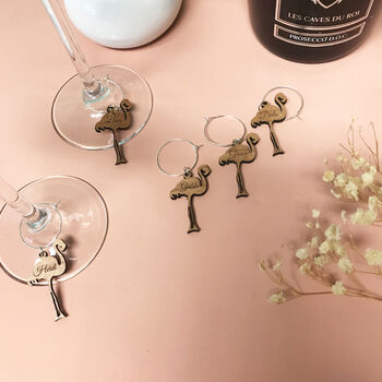 Personalised Party Flamingo Wine Glass Charms, 5 of 12