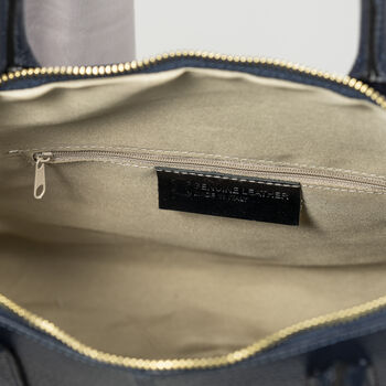 Navy Structured Classic Leather Handbag, 5 of 9