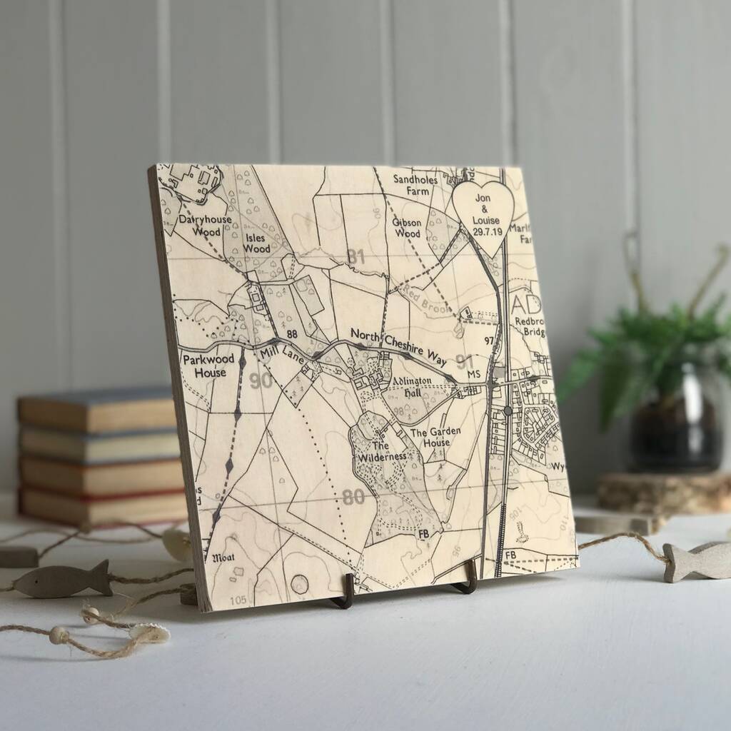 Personalised Heart Location Map Print On Wood, 1 of 10
