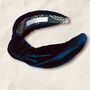 Luxurious Silk Velvet Headband In Navy Blue, thumbnail 1 of 4