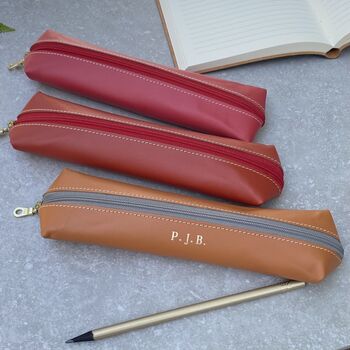 Personalised Recycled Leather Zipped Pen Case, 6 of 8