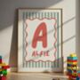 Personalised Green And Red Scallop Initial Wall Print, thumbnail 3 of 3