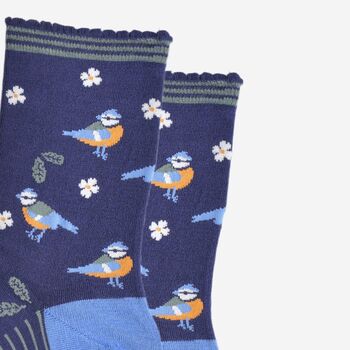 Women's Bamboo Socks Woodland Blue Tit, 3 of 5