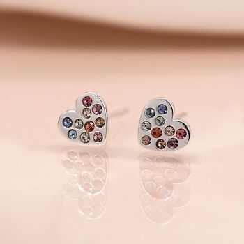 Sterling Silver Rainbow Heart Stud Earrings, 3 of 10