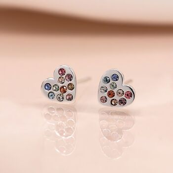 Sterling Silver Rainbow Heart Stud Earrings, 4 of 11