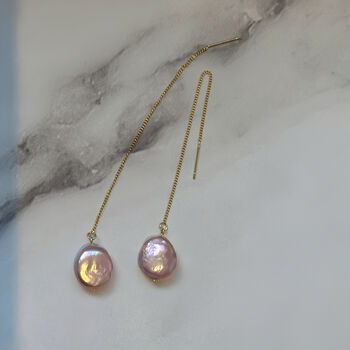 Purple Baroque Pearl Threader Earrings, 3 of 4