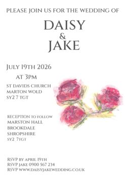 Pack 12 Cerise Rose Original Personalised Wedding Invitation, 2 of 6