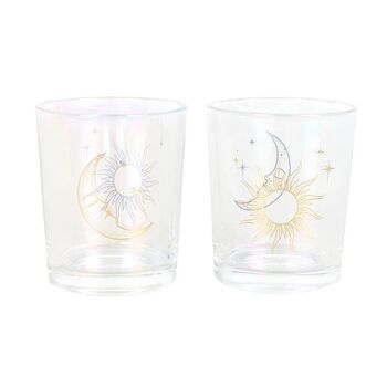 Set Of Two Iridescent Sun And Moon Glass Candle Holders, 3 of 3