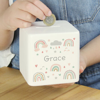 Personalised Baby Girl Rainbow Money Box, 3 of 5