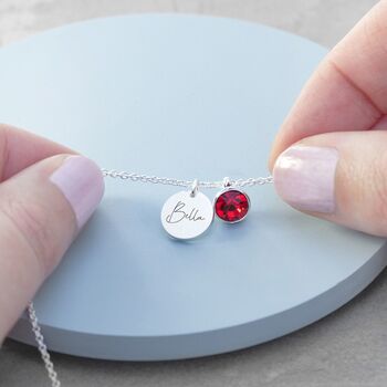 Personalised Silver Birthstone Crystal And Disc Necklace, 5 of 12
