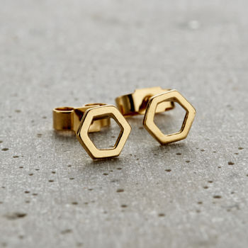 Fine Hexagon Stud Earrings, 7 of 12