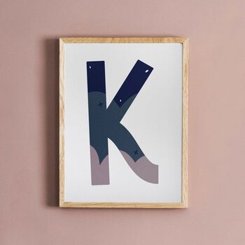 Purple And Blue Personalised Initial Letter Art Print, 5 of 12