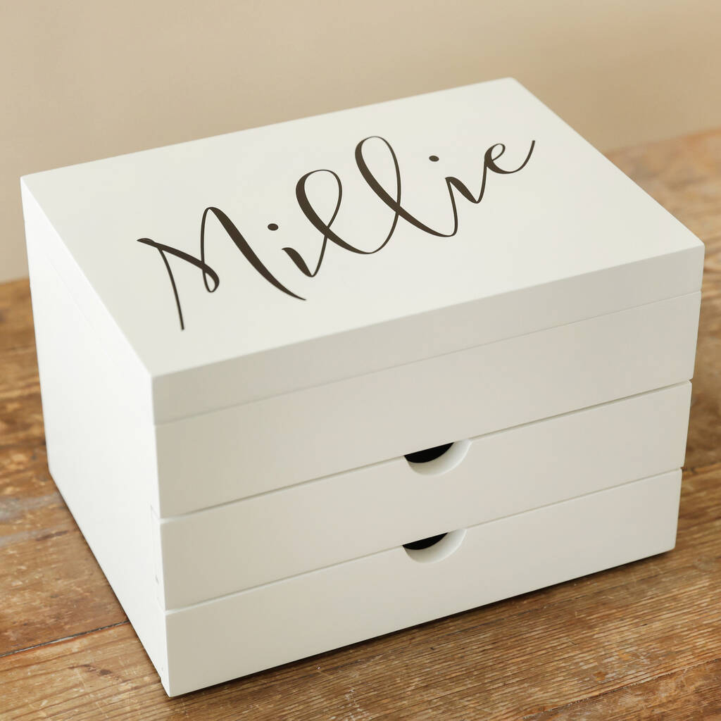 Personalised Name Wooden Jewellery Box With Drawers, 1 of 7