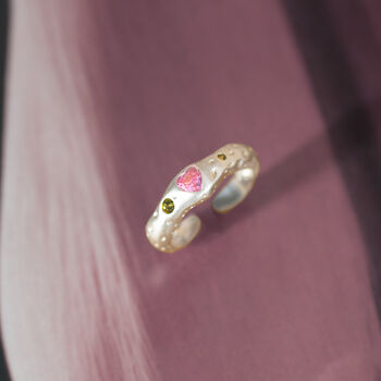 Sterling Silver Molten Ring With Pink Heart Gemstone, 3 of 9