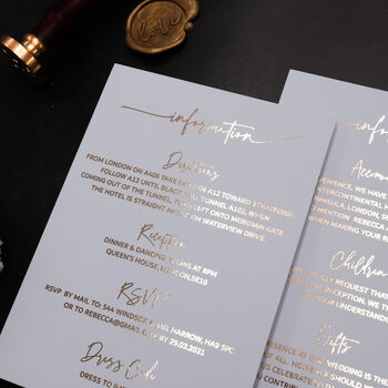 White And Gold Foil Wedding Information Card, 9 of 9