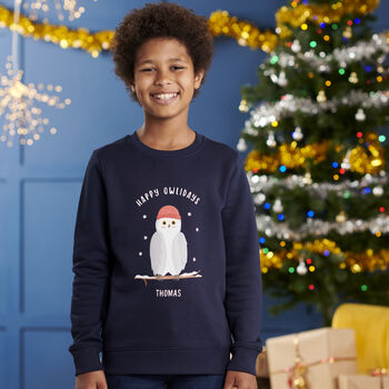Personalised Cotton Owl Family Child Christmas Jumper, 2 of 6
