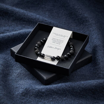 Personalised Men's Sterling Silver And Black Onyx Bead Special Date Bracelet, 5 of 5