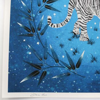 Tiger And Bamboo Starry Chinoiserie Giclée Print, 3 of 5