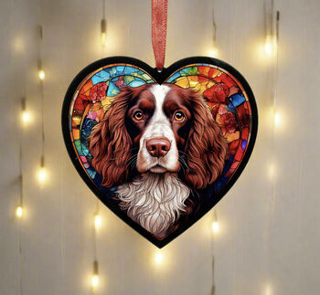 Welsh Springer Stained Glass Effect Heart Suncatcher, 3 of 5