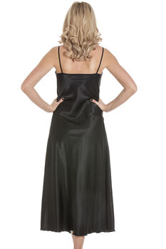 British Made Black Long Satin Nightdress With Deep Lace Detail Ladies Size 8 Uk To 28 UK, 3 of 4