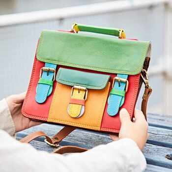 Shruti Small Multicoloured Recycled Leather Satchel, 9 of 12