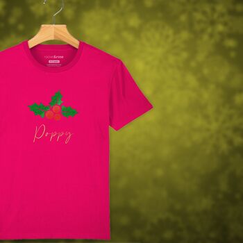 Glittery Holly Personalised Christmas T Shirt For Girls And Boys, 2 of 10