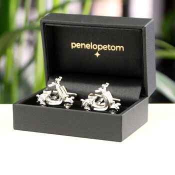 Personalised Retro Silver Scooter Cufflinks, 2 of 8