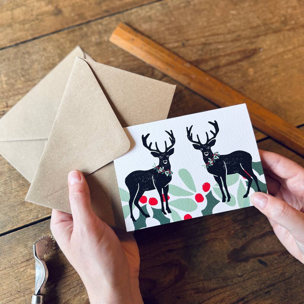 Pair Of Stags Christmas Card