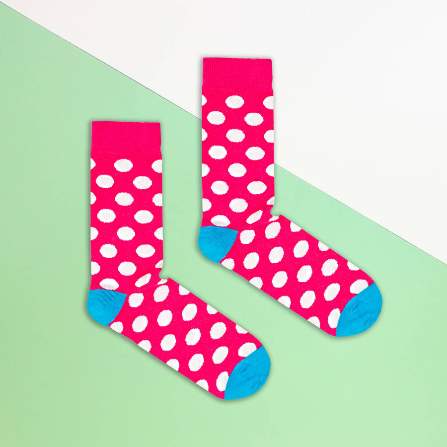 Pink And White Polka Dot Sock By Bryt