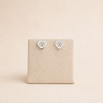 Sterling Silver Paw Print Heart Stud Earrings, 3 of 9