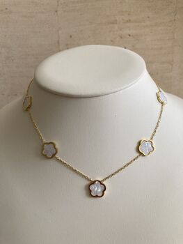 18 K Gold Plated Five Clover Necklace Gold White, 5 of 5