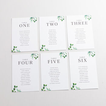 Green Eucalyptus Wedding Table Plan Cards, 4 of 5
