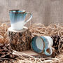Blue V Shaped Handmade Porcelain Mug, thumbnail 1 of 9