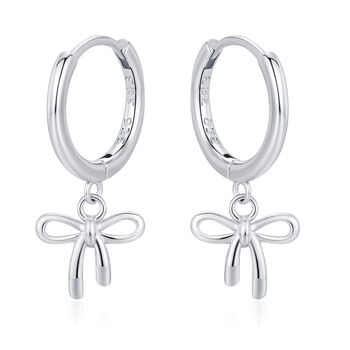 Ribbon Bow Huggie Hoop Earrings In Sterling Silver, 8 of 12