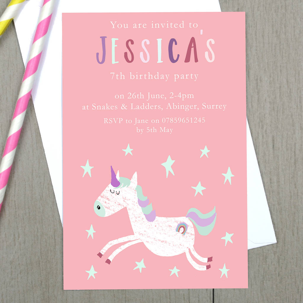 Personalised Unicorn Children's Party Invitations, 1 of 2