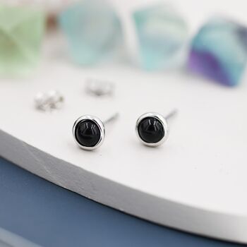 Sterling Silver Tiny Black Onyx Stud Earrings, 4 of 11