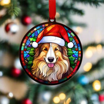 Rough Collie In Santa Hat Suncatcher Decoration, 4 of 6
